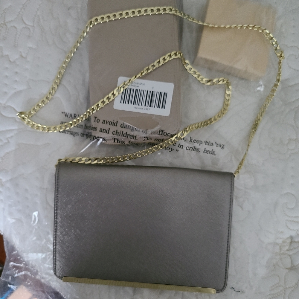 NWOT Silvery Gray Clutch with Gold Chain